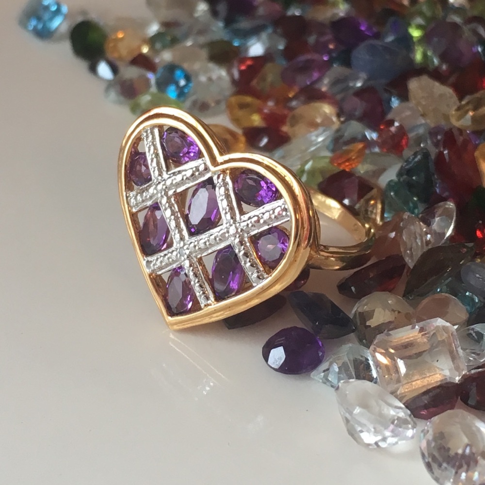 Genuine Amethyst Heart Ring,14k/Sterling Silver